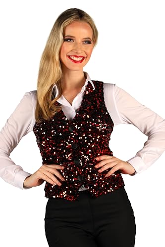 T4253-0501-M rot-schwarz Damen Pailletten Weste West End Gr.M=40 von Narrenkiste