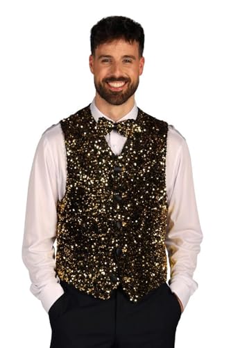 T4254-1401-XXL gold-schwarz Herren Pailletten Weste West End Gr.XXL=60 von Narrenkiste