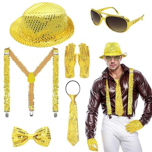 Nasliana 6 Stück Disco Glitzer Accessoires Herren Disco Karneval Outfit Accessories,Glitzer Kostüm Herre,mit Pailletten Hosenträger,80er Jahre Accessoires Damen Outfit Party von Nasliana