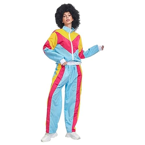 Nasliana 80er 90er Jahre Outfit Damen 80er Trainingsanzug Jacke Hose Anzug,90er Jahre Jogginganzug Erwachsene,Retro 80er Jahre Kostüm Disco Ganzkörperanzug,80s Tracksuit Women für Fasching Karneval von Nasliana