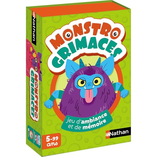 Nathan – Monstro Grimaces, Kartenspiel für Kinder ab 5 Jahren, Stimmungs- und Gedächtnisspiel, Thema Monster, realisiert die höchste Pyramide, einfache Regeln, Familie und Kinder, 2 bis 4 Spieler von Nathan jeux