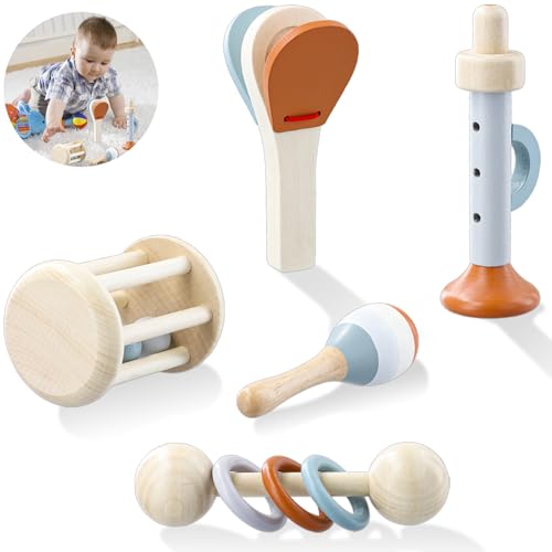 Baby Musikspielzeug aus Holz 5 Stück Montessori Musikspielzeug Percussion Instrument Set Musik Lernspielzeug geeignet für 3 Jahre alt musikalisches Spielzeug Geschenk von NathrBTV