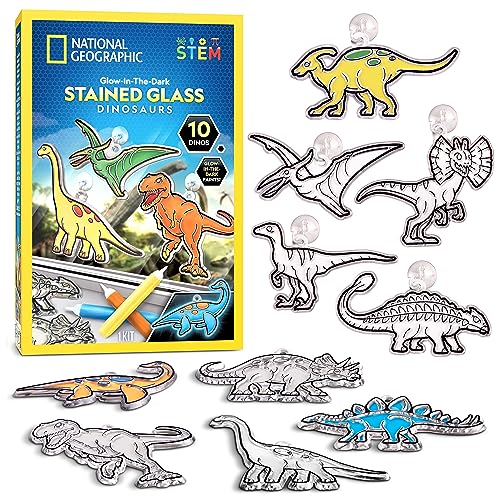 NATIONAL GEOGRAPHIC Buntglas-Set für Kinder – leuchtende Dinosaurier, Kunst- und Bastelset für Kinder, Fenster-Sonnenfänger-Set, Kunst für Kinder im Alter von 4–8 Jahren, Fenster-Kunst-Bastelset von Blue Marble