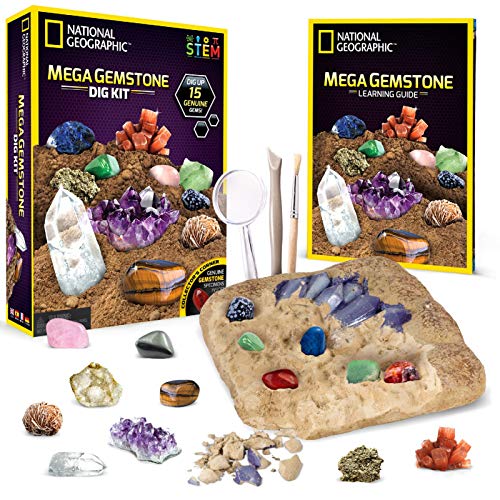 NATIONAL GEOGRAPHIC Mega Edelstein Graben Kit - Graben Sie 15 echte Edelsteine und Kristalle, Wissenschaft Kit für Kinder, Gem Digging Kit, Geschenk für Mädchen und Jungen, Bergbau-Set, Steinsammlung von Blue Marble