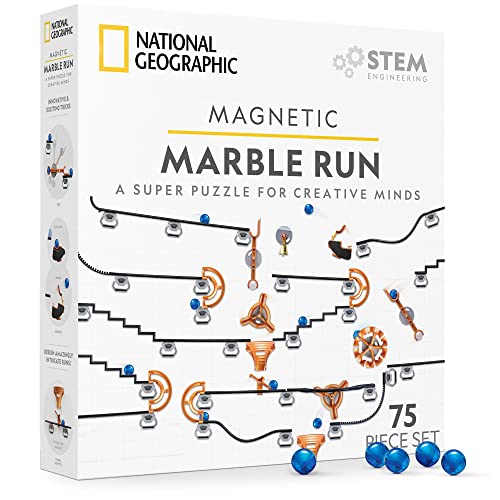 NATIONAL GEOGRAPHIC Magnetischer Murmelbahn-Set - 75-teiliges MINT-Bauset für Kinder & Erwachsene mit Magnetstrecke, Trickstücken & Murmeln für einen Murmel-Labyrinth auf jeder magnetischen Oberfläche von Blue Marble