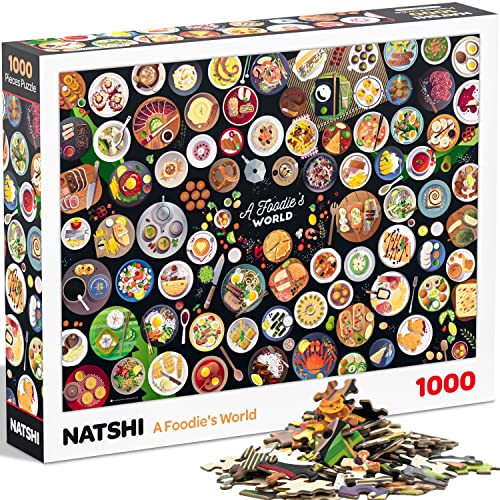 Natshi - A Foodie's World – Puzzle 1000 Teile Erwachsene – 70 x 50 cm – mit Poster & wiederverschließbarer Tasche – geprägte & Matte Teile – Spielzeug Geschenk zum Geburtstag Weihnachten – PZ001 von Natshi