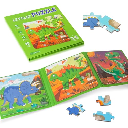 Nattork Magnetisches Puzzlebuch für Kleinkinder von 3–6 Jahren, Reise-Puzzle-Spiel für Kinder im Alter von 3–6 Jahren, Lernmagnet mit Spaß für 3 4 5 6 Jahre alte Kinder, Jungen, Mädchen, Dinosaurier von Nattork