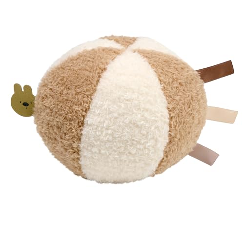 Nattou Aktiv-Kuschelball aus Polyester, Bär, Plüsch-Ball mit Rassel, Für Neugeborene und Frühchen, ∅ 12 cm, Teddy, Weiß/Hellbraun von Nattou