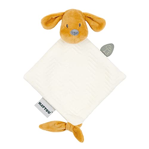 Nattou Mini-Schnuffeltuch, Hund Charlie, Wegbegleiter ab der Geburt, 28 cm, Vegan, Jacquard, Baumwolle/Polyester, Vanille von Nattou