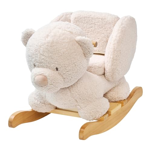 Nattou Schaukeltier aus weichem Teddy-Stoff, Schaukeltier Bär, Inkl. Sicherheitsgurt, Fröhliches Hin- und Herschaukeln, Ca. 60 cm, Lapidou, Polyester/Holz, Beige von Nattou