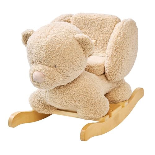 Nattou Schaukeltier aus weichem Teddy-Stoff, Schaukeltier Bär, Inkl. Sicherheitsgurt, Fröhliches Hin- und Herschaukeln, Ca. 60 cm, Lapidou, Polyester/Holz, Braun von Nattou