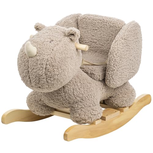 Nattou Schaukeltier aus weichem Teddy-Stoff, Schaukeltier Nashorn, Inkl. Sicherheitsgurt, Fröhliches Hin- und Herschaukeln, Ca. 60 cm, Lapidou, Polyester/Holz, Taupe von Nattou