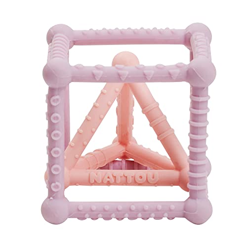 Nattou Silikonwürfel mit Pyramide, 2er Set, Zum Greifen und Beißen, BPA-frei, Ø 10 cm + 8 cm, Silicon, Lila/Rosa von Nattou