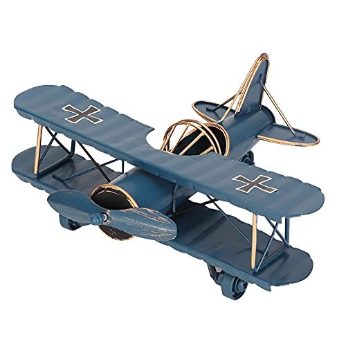 Natudeco Vintage-Flugzeugmodell aus Metall, Retro-Flugzeugmodell, Handgefertigte Doppeldecker-Skulptur, Desktop-Flugzeug, Sammlerstück Für Zuhause, Büro, Bar, Café, Geschäft(Blau) von Natudeco
