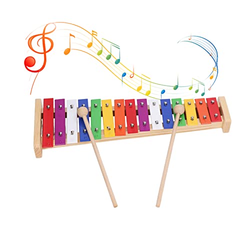 Natudeco Xylophon Glockenspiel mit 15 Noten, Kinder-Holz-Xylophon, bunt, pädagogisch, Kleinkind, Glockenspiel, pädagogisch, Vorschule Musik Erleuchtung Lernspielzeug mit 2 kindersicheren Schlägeln von Natudeco