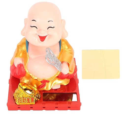 Solar Maitreya Statue Desktop Lachender Buddha Auto Ornament Solarbetriebene Schüttelnde Kopf Mönch Statue Mit Klebeband Für Home Office(Gold) von Natudeco