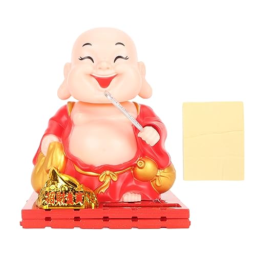 Solar Maitreya Statue Desktop Lachender Buddha Auto Ornament Solarbetriebene Schüttelnde Kopf Mönch Statue Mit Klebeband Für Home Office(Rot) von Natudeco