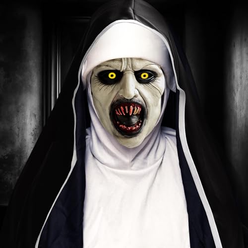 Naturas Bouqutis Halloween Maske, Horror Nonne Masken, Gruselige Masken, Terrifier Maske Halloween für Kostüm Herren Damen Erwachsene Cosplay Party Requisiten von Naturas Bouqutis