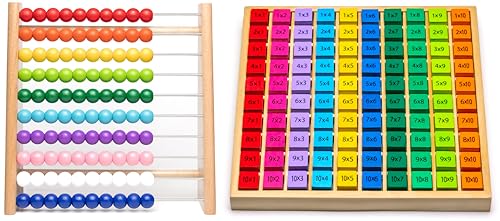 Natureich 1x1 Multiplikationsbrett mit Abakus Rechenrahmen aus Holz Perlen für Grundschüler Einmaleins Holzrechenbrett Mehrfarbig von Natureich