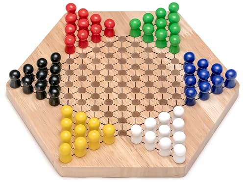 Natureich Holz Halma Spielzeug mit Spielfiguren/Montessori Spiel zur Entwicklung der Logik & Lernen von Abläufen und Formen Gross Natur Senioren & Kinder ab 5 Jahre bunt XXL von Natureich