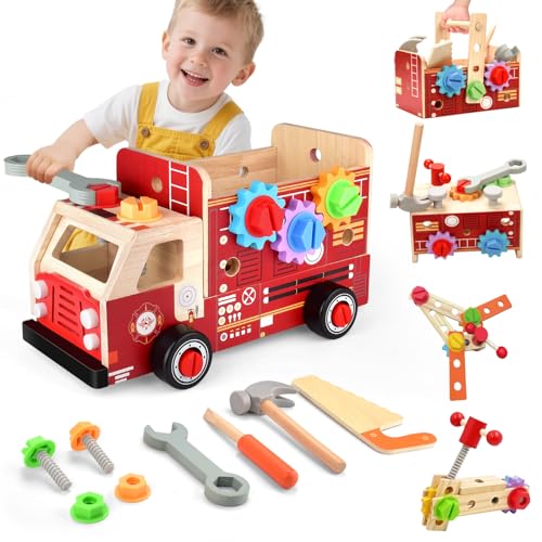Nauotk Werkzeugkoffer Kinder Werkbank, 2 in 1 Feuerwehrfahrzeug aus Holz und Werkzeug Kinder, Montessori Holzspielzeug Spielzeug ab 2 3 4 5 Jahre, Kinderwerkzeug Werkzeugwagen, Geschenk Junge Mädchen Nauotk Werkzeugkoffer Kinder Werkbank, 2 in 1 Feuerwehrfahrzeug aus Holz und Werkzeug Kinder, Montessori Holzspielzeug Spielzeug ab 2 3 4 5 Jahre, Kinderwerkzeug Werkzeugwagen, Geschenk Junge Mädchen von Nauotk