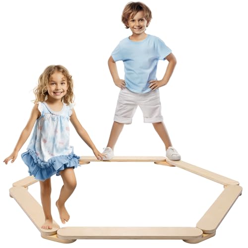 Navaris Balancierbalken für Kinder - Balance Board - Schwebebalken aus Holz - Balancieren und Kreieren - Indoor und Outdoor - Balanciersteine Kinder Turnen von Navaris