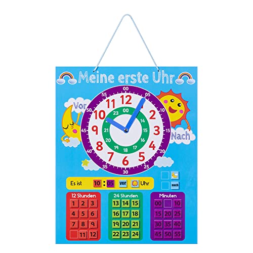 Navaris Lernuhr für Kinder magnetisch - Uhrzeit Lernen - Magnet Lerntafel ab 3 Jahre - Spielzeug Uhr - Lernspielzeug mit 40 Magneten - blau - deutsch von Navaris