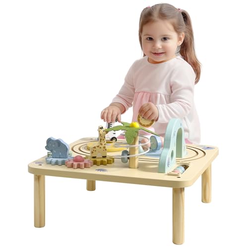 Navaris Spieltisch aus Holz - Aktivitätstisch - Multiaktivitätstisch für Kinder - Lernspielzeug-Feinmotorik und Fingerfertigkeit-Spielzeug - Kindgerechter Tisch von Navaris