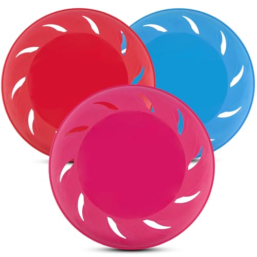 3 Stück Flying Discs – 21,5 cm lustige fliegende Untertassen für Kinder und Erwachsene, blau, rosa und rot, geriffelter Griff für einfaches Fangen, Strand, Garten und Park, Spiel für Familie und von Navoys