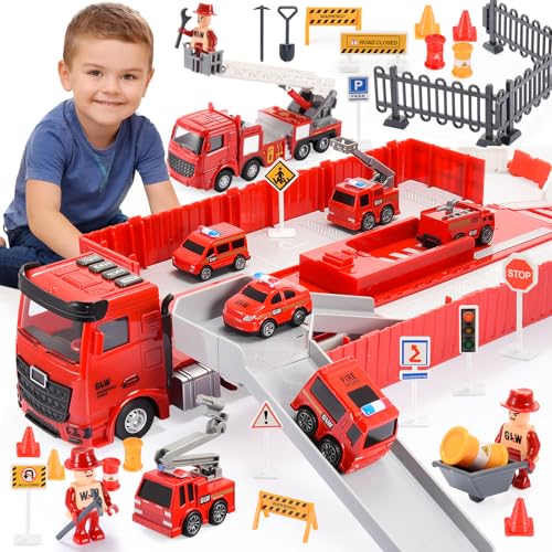 Naxudcoo Feuerwehrautospielzeug für Jungen im Alter von 3-7 Jahren: Feuerwehrautospielzeugset für Kleinkinder, Geschenke für Jungen und Mädchen im Alter von 3, 4, 5, 6 und 7 Jahren von Naxudcoo