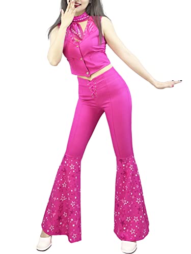 Naywig Cowgirl-Outfit, 70er-/80er-Jahre, Hippie-Disco-Kostüm, Rosa, Schlaghose, Halloween, Cosplay, für Damen, Mädchen, Rosa, Größe XL Naywig Cowgirl-Outfit, 70er-/80er-Jahre, Hippie-Disco-Kostüm, Rosa, Schlaghose, Halloween, Cosplay, für Damen, Mädchen, Rosa, Größe XL von Naywig