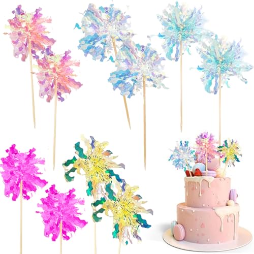 Nayyana® 10 Stück Happy Birthday-Kuchenaufsatz, Folie, Feuerwerk, Cupcake-Aufsatz, glitzerndes Lametta, Getränkerührer, Blumen, Kuchendekoration, Cocktail, Essen, Obst, Zahnstocher von Nayyana