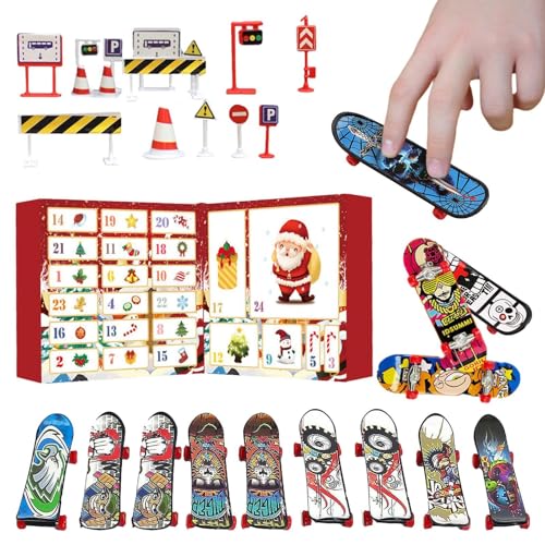 Finger Skateboard Adventskalender 2024, 24 Tages Fingerboard Weihnachts Countdown Kalender, Zappel Und Fingerspielzeug Weihnachtskalender, Fingerspitzen Bewegungs Skate Spielset, Fingerboard Skate von Nbbwwu