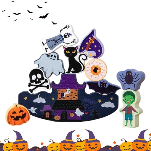 Nbbwwu Gebäude-Balance-Spielzeug-Stapelblöcke,Bausteine-Stapelspielzeug - Hölzernes Halloween-Weihnachts-Balance-Spielzeug,Glatte Kanten, Puzzle-Balance-Spielzeug für Zuhause, Schule, Reisen und von Nbbwwu