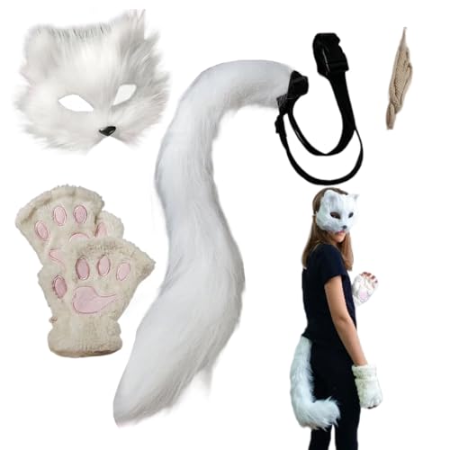 Nbbwwu Halloween Maske für Erwachsene,Katzengesicht Motiv Tierkostüm - Handschuhe Schwanz Faschingszubehör Foto Requisiten Karneval Accessoires Nbbwwu Halloween Maske für Erwachsene,Katzengesicht Motiv Tierkostüm - Handschuhe Schwanz Faschingszubehör Foto Requisiten Karneval Accessoires von Nbbwwu
