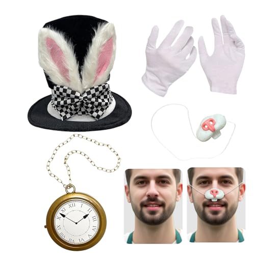 Nbbwwu Hasenkostüm Zubehör Set | Plüschohren Hut Nasenaccessoire Handschuhe mit Uhr | 4-teiliges Rollenspiel Zubehör für Karneval Faschingsfeier Halloween Party Nbbwwu Hasenkostüm Zubehör Set | Plüschohren Hut Nasenaccessoire Handschuhe mit Uhr | 4-teiliges Rollenspiel Zubehör für Karneval Faschingsfeier Halloween Party von Nbbwwu