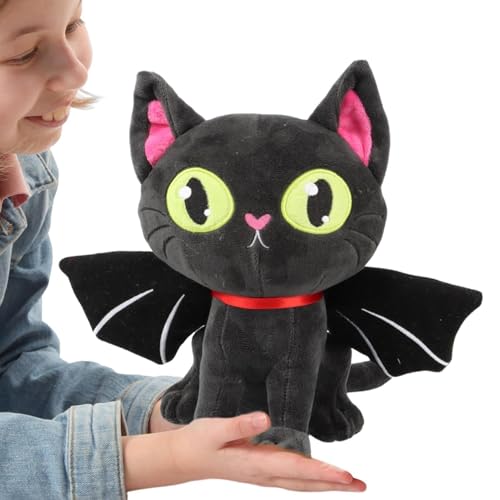 Nbbwwu Schwarze Halloween-Katze, Plüsch, 28 cm, schwarzes Fledermaus-Spielzeug, Halloween-Katzen-Dekoration, Tier-Plüschpuppe, Stofftierspielzeug für Weihnachten von Nbbwwu