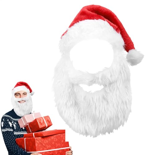 Nbbwwu Weihnachtsmannmütze, Weihnachtsmann-Bart und Perücken-Set, Weihnachtsmann-Kostüm-Set, lang, weiß, Weihnachtsmannmütze, Bart und Perücke, Cosplay, Weihnachtsperücke und Bart, lange lockige von Nbbwwu