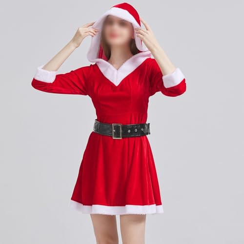 Rotes Kapuzenkleid für Damen, stilvolles Weihnachtsmann-Cosplay-Kostüm für festliche Feiern (2XL Rot) von NbgrvB