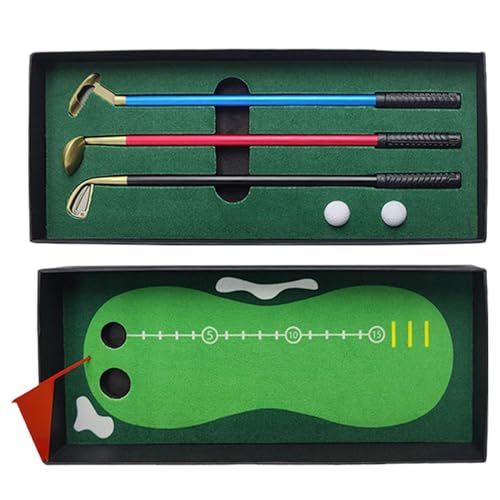 Golfschläger Stifte Set, Golfball Kugelschreiber, Golf Tischspiele, Golfset inklusive Putting Green, Flagge, 3 Golfschläger Stifte und 2 Kollegen Bälle von Nbhuiakl