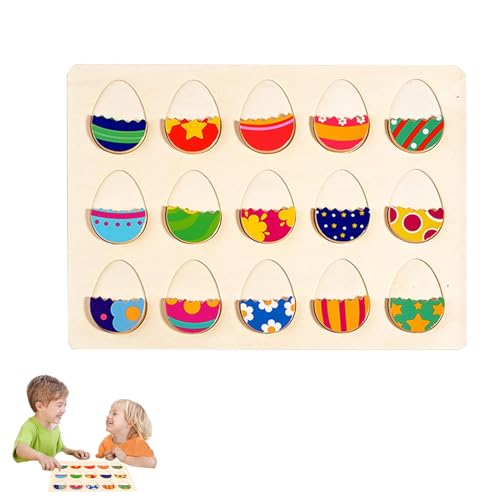 Nbhuiakl Farbspiel, Farbbrettspiel, Buntes, passendes Spielzeug in Eierform aus Holz, Multifunktionales Brettspiel, interaktive pädagogische Frühlernaktivitäten für, Mädchen, Kinder von Nbhuiakl