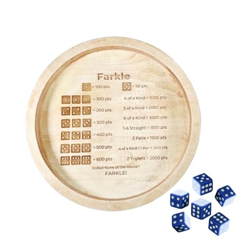 Nbhuiakl Farkle Würfelbrett, klassisches Würfelspielbrett, rundes Würfelbrett aus Holz mit Würfeln, Würfelspielbrett aus Holz, rund, mit Würfeln für Reisen von Nbhuiakl