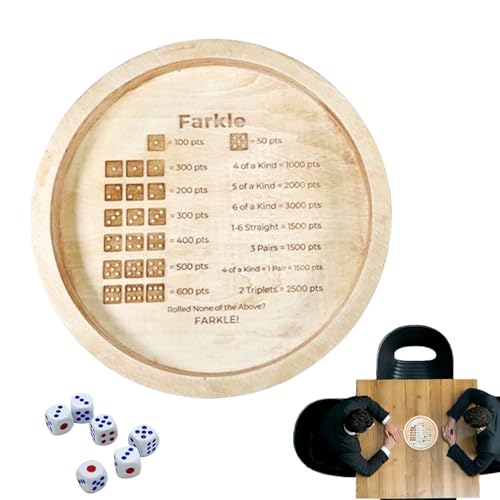 Nbhuiakl Farkle Würfelbrett, klassisches Würfelspielbrett, rundes Würfelbrett aus Holz mit Würfeln, Würfelspielbrett aus Holz, rund, mit Würfeln für Reisen von Nbhuiakl