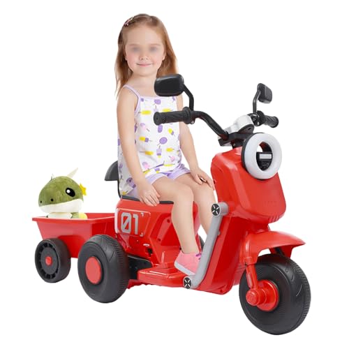 Elektro Dreirad für 2-6 Jahren, Elektromotorrad mit EU-Stecker Kinderfahrzeug Motorrad mit Korb Kindermotorrad für 6V 4.5AH Blei-Säure-Batterie (Nicht enthalten) (Rot) von NeNchengLi