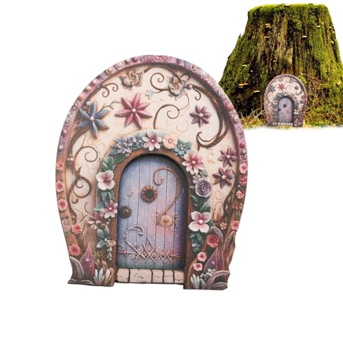 Neamou Feengartentür,Feentüren für Bäume im Freien,Zahnfee Minitür - Flache Puppenhaus-Miniatur-Holztür, 10 cm Miniatur-Feentür für Baumstamm, Gartenzaun, Wand von Neamou