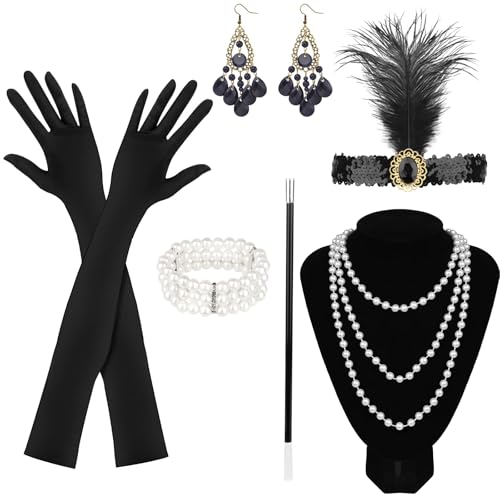 NebulaGlam 20er Jahre Accessoires, 6 Teiliges Great Gatsby Party Kostüme Accessoires Damen, Charleston Accessoires Damen 1920 Zubehör Set für Halloween Weihnachten Carnaval von NebulaGlam