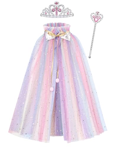 NebulaGlam Kinder Tüll Umhang Glitzer Pailletten Cape, Kinder Umhang Prinzessin Bunt Cape, Umhang Prinzessin Party Kostüm für Halloween Weihnachten Karneval Cosplay Party(Farbe) von NebulaGlam