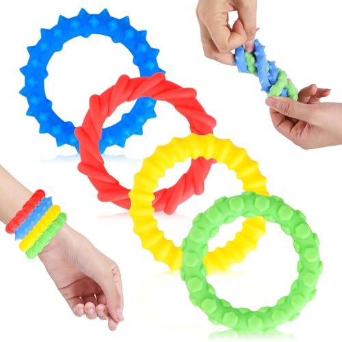 Fidegt Toys Sensorischen Armbänder, 4er Pack Dehnbare Fidget Armband, Sensory Zappeln Anti Stress Spielzeug, Anti Stress Armband für Kinder Jungen Mädchen Stressabbau & Angstlust, Autismus Und ADHS von Necdeol