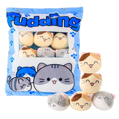 Katze Plüsch Kissen, Snack Kissen, Pudding Kissen Abnehmbare Katzen-Puppen-kreative Spielzeug, Niedliche Dekoration Geschenk für Jugendliche, Mädchen, Kinder (8 blau Kätzchen) von Necdeol