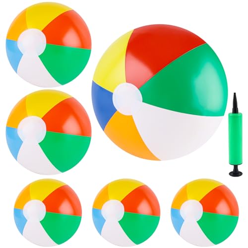 Necdeol 6 Stück Wasserball Aufblasbar, Strandball, Beachball in Regenbogenfarben, Aufblasbare Wasserbälle 30cm 40cm und 50cm für Sommeraktivitäten im Freien, Wasserspiele, Schwimmbad-Strandparty von Necdeol